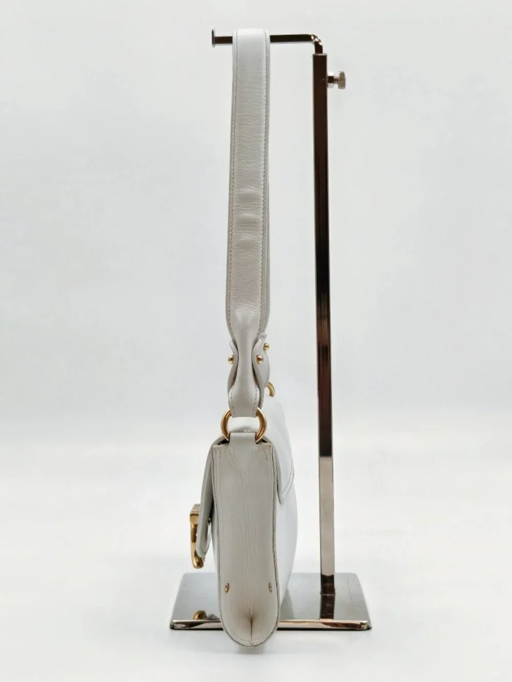 Salvatore Ferragamo Gancini White Leather Shoulder Bag Vintage Gold Hardware